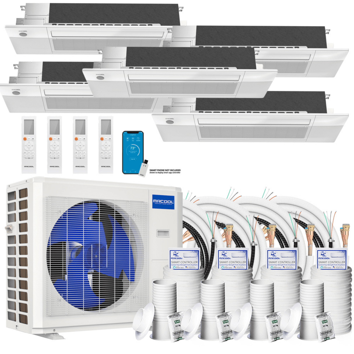 MRCOOL DIY Ceiling Cassette System - 48K BTU 4-Ton 5-Zone ( 9K + 9K + 9K + 9K + 9K) Ductless AC and Heat Pump