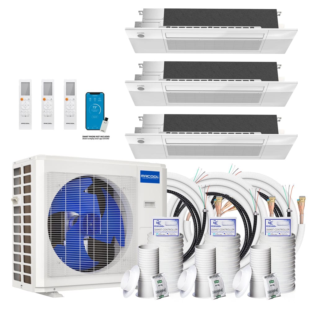 MRCOOL DIY Ceiling Cassette System - 36K BTU 3-Ton 3-Zone (12K + 12K + 18K) Ductless AC and Heat Pump