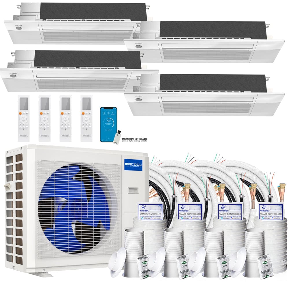 MRCOOL DIY Ceiling Cassette System - 36K BTU 3-Ton 4-Zone (9K + 9K + 9K + 9K) Ductless AC and Heat Pump