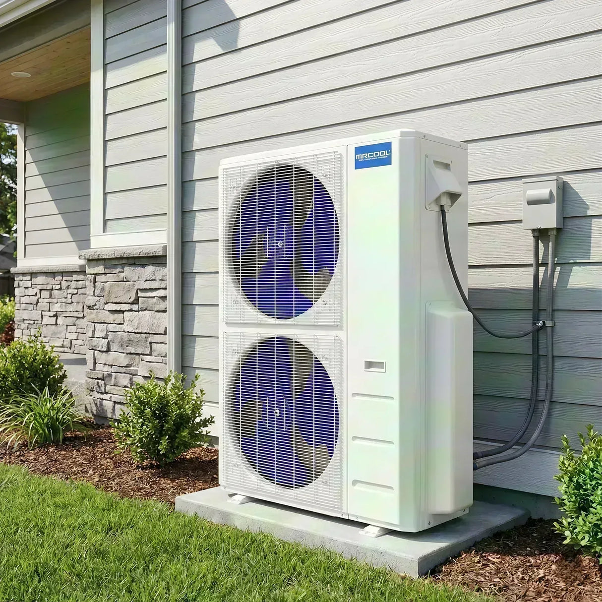 Installed outdoor condenser unit for MRCOOL DIY 5th Gen Wall Mount (12K-12K-12K-12K) 4-Zone 48,000 BTU Ductless Mini Split Heat Pump & AC