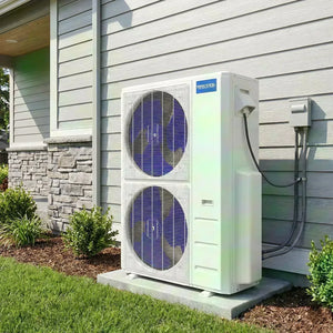 Installed outdoor condenser unit for MRCOOL DIY 5th Gen Wall Mount (6K-6K-6K-24K) 4-Zone 55,000 BTU Ductless Mini Split Heat Pump & AC